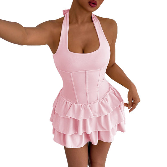 Damen Rüschenkleid mit trägerlosem Design und Figur formendem Schnitt EB