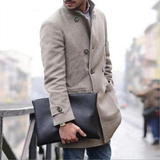 Herren eleganter Woll-Dufflecoat mit doppelter Knopfreihe und praktischen Taschen EB