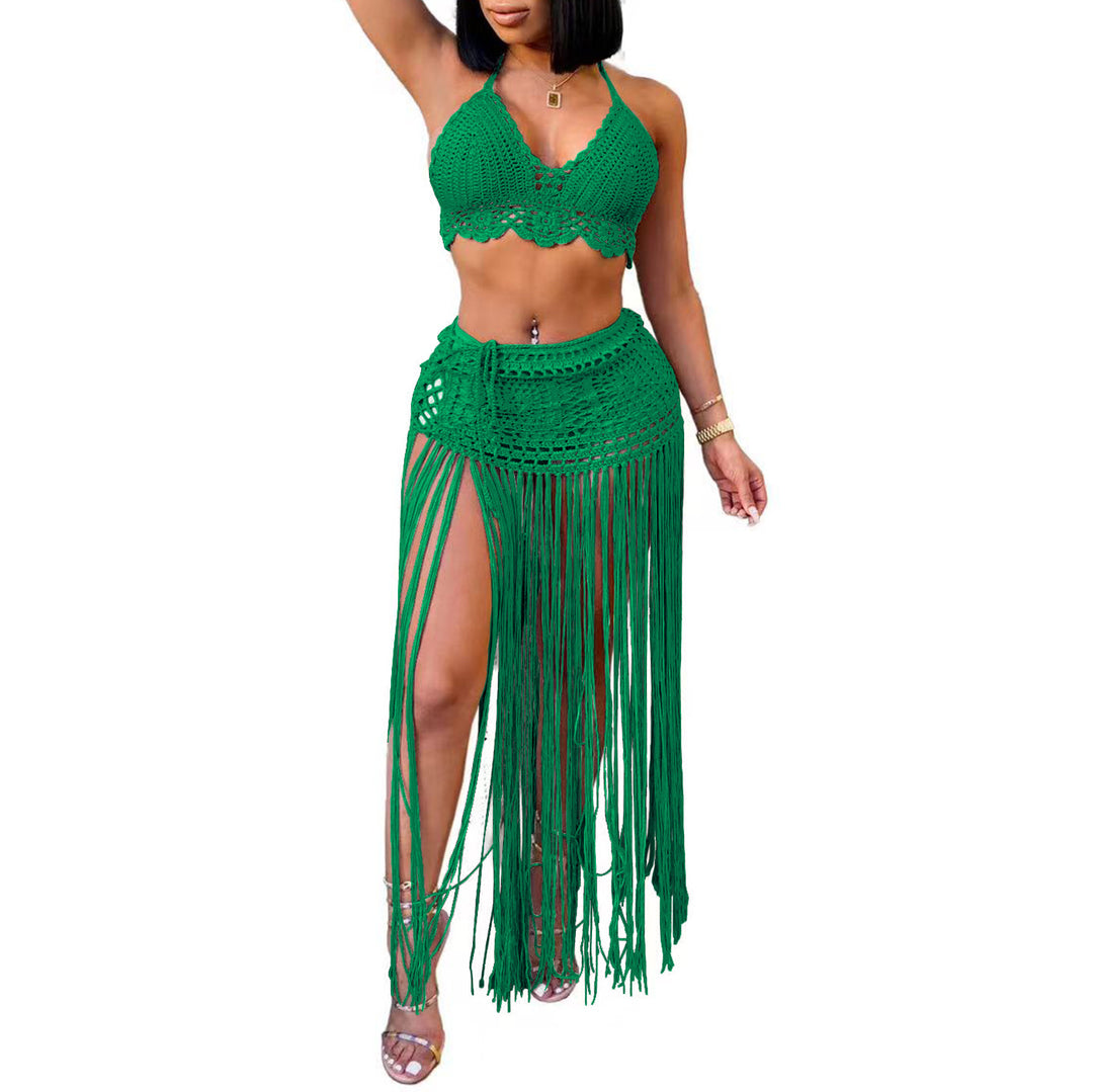 Damen gehäkeltes Strand-Outfit mit fransigen Details EB