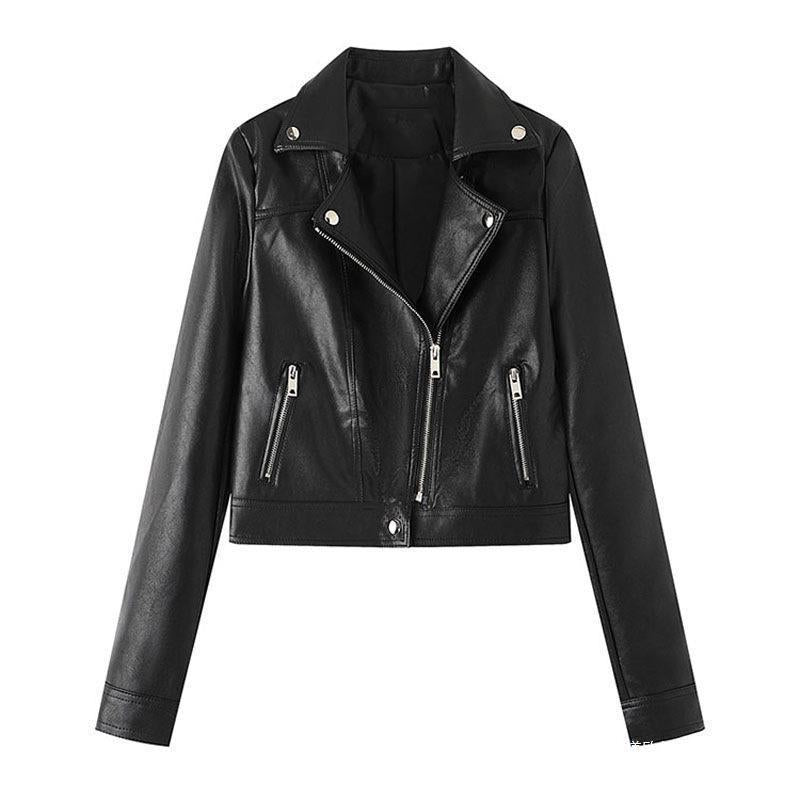 Damen Kunstleder Bikerjacke mit asymmetrischem Reißverschluss und praktischen Taschen EB
