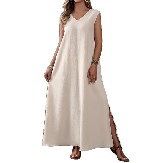 Damen Maxikleid mit schickem V-Ausschnitt und seitlichen Schlitzen EB