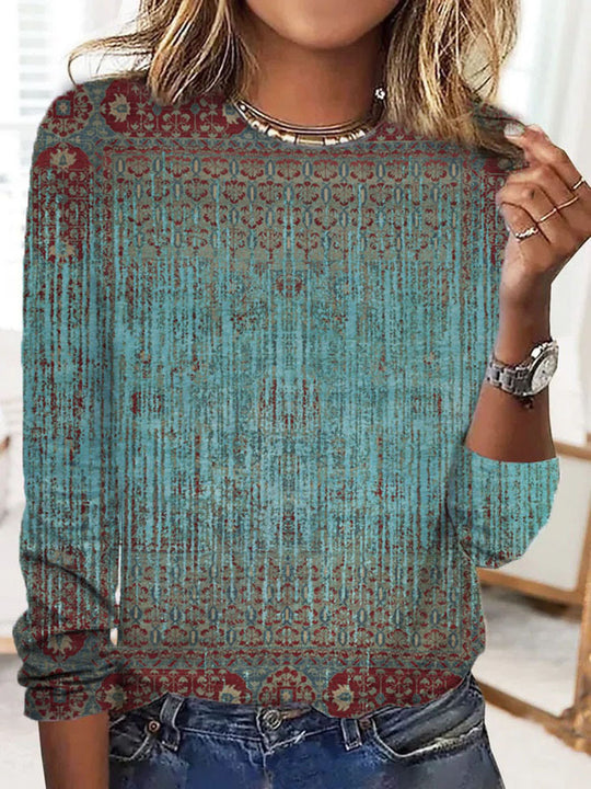 Damen Langärmeliges Oversize-Sweatshirt mit abstraktem Aquarell-Mosaikprint EB