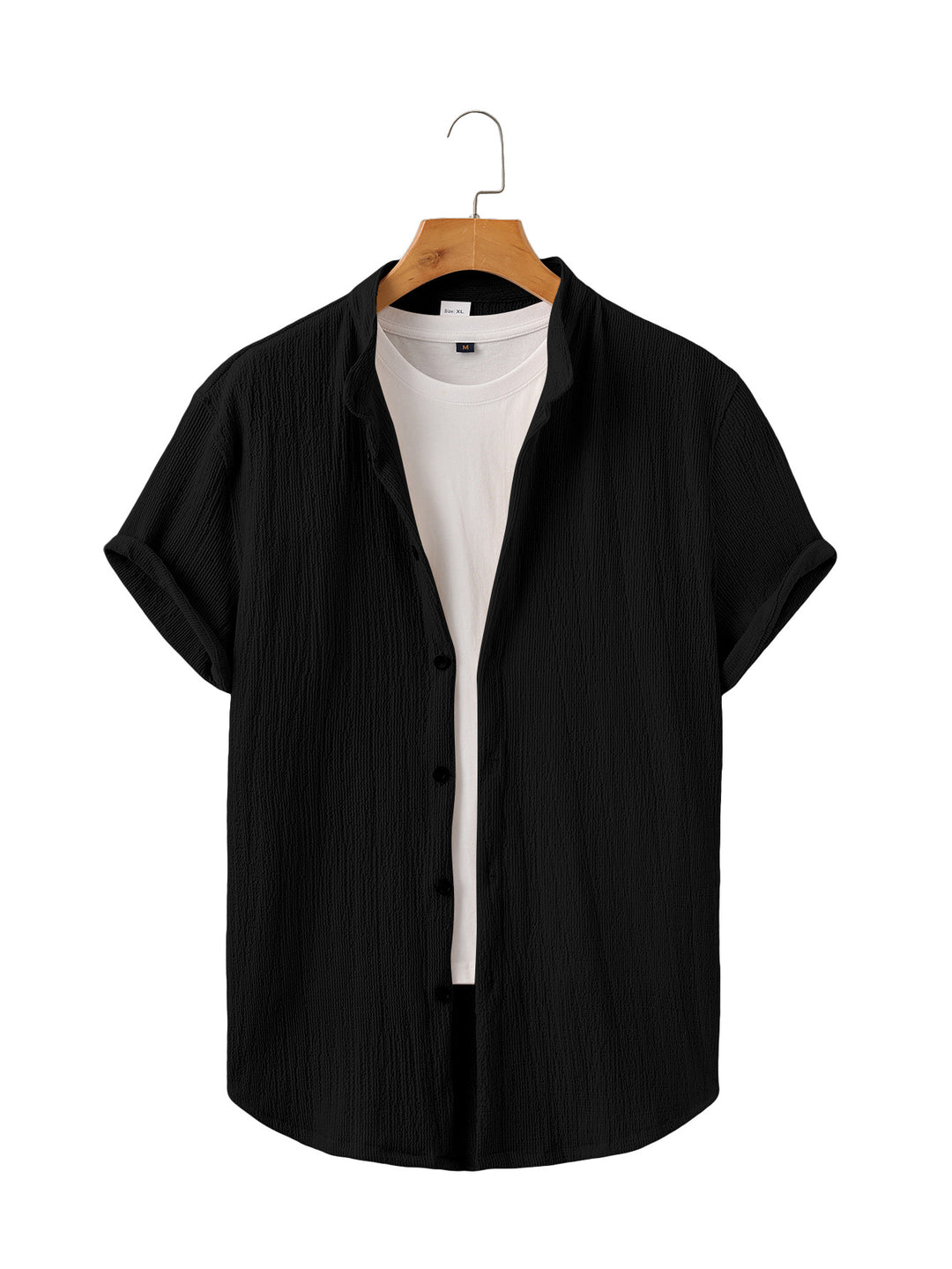 Herren nan leichtes Knitterstruktur-Überhemd mit umgeschlagenen Ärmeln entspannter Overshirt-Silhouette EB