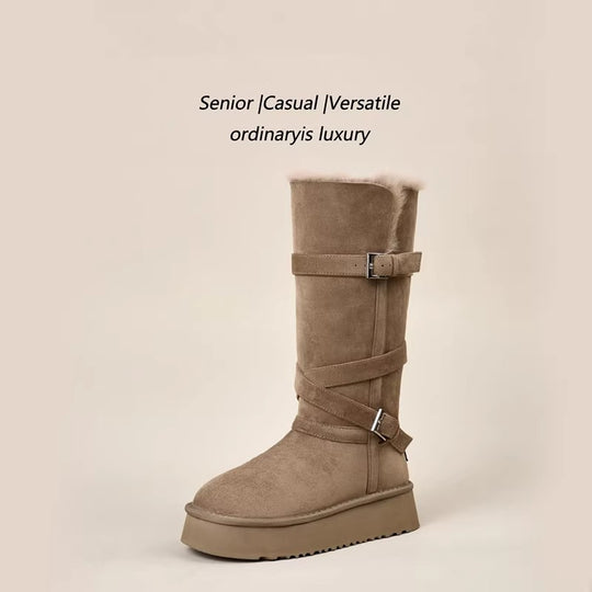 Damen elegante langschaft Stiefel mit verstellbaren Schnallen und rutschfester Sohle EB
