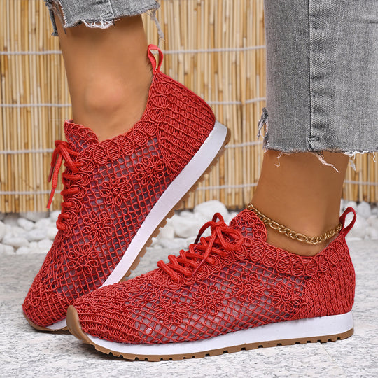 Damen nan atmungsaktive Strick-Run-Sneaker mit gehäkeltem Obermaterial, gepolstertem Komfortfußbett und rutschfester Gummilaufsohle EB