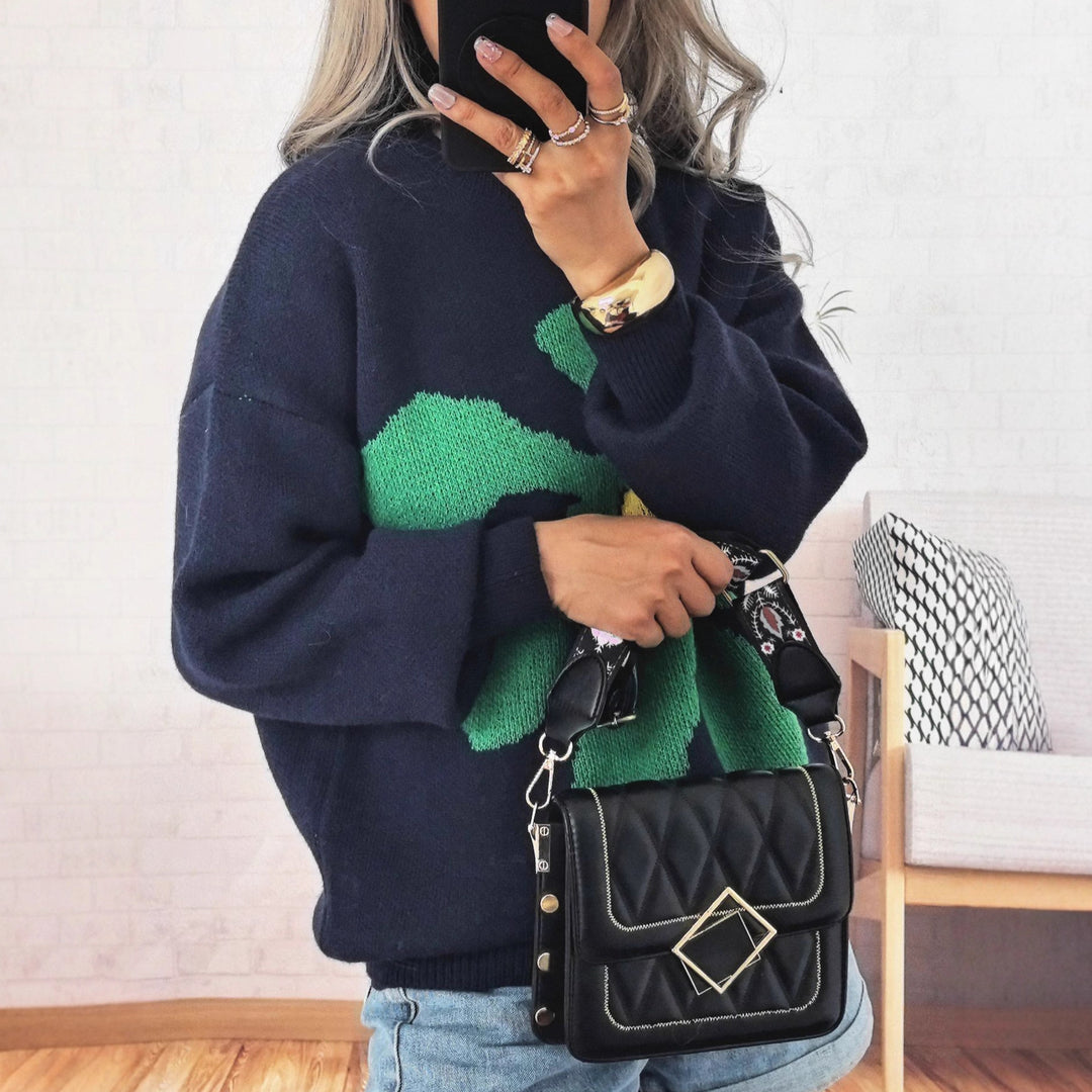 Damen Pullover mit auffälligem Blütenmotiv und lockerer Passform EB