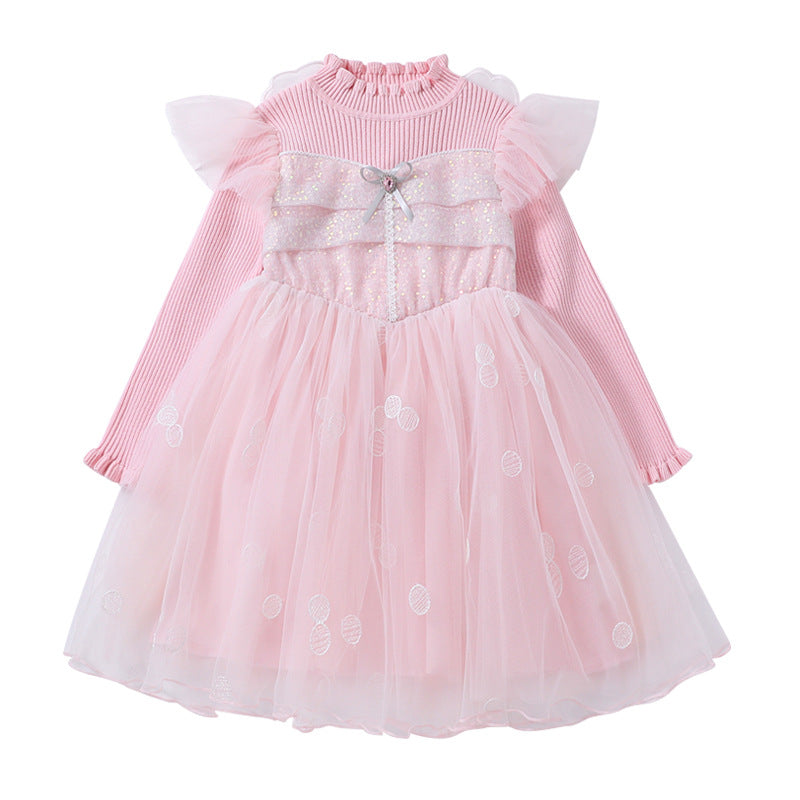 Mädchen Festkleid mit Rüschenärmel und Glitzerdetails EB