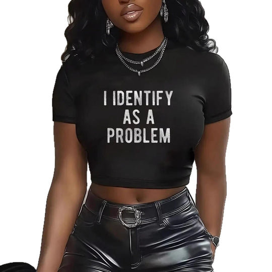 Damen Crop-T-Shirt mit kreativem Spruch und modernem Schnitt EB