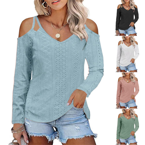 Damen Elegantes Shirt mit angeschnittenen Schultern und V-Ausschnitt EB