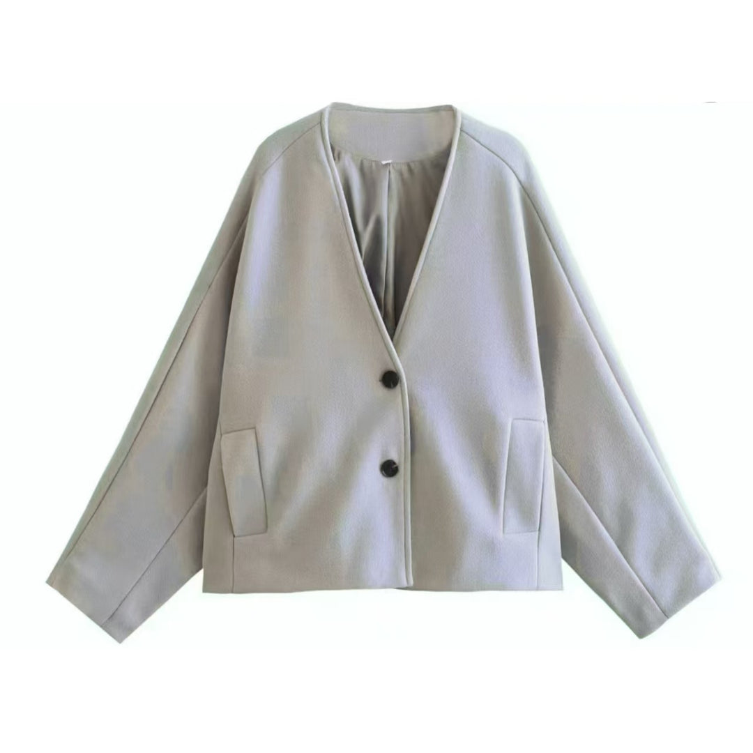 Damen elegante Jacke mit strukturiertem Stoff und großzügigen Taschen EB