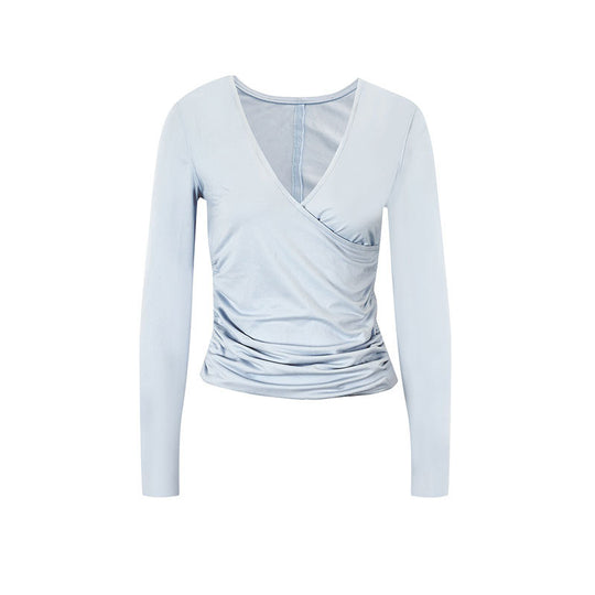 Damen Langarmshirt mit raffiniertem Wickel-Design und eleganten Rüschendetails EB