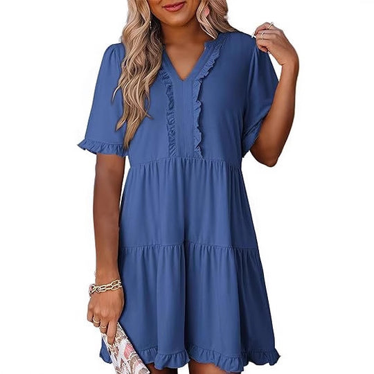Damen luftiges Sommerkleid mit Rüschendetails EB