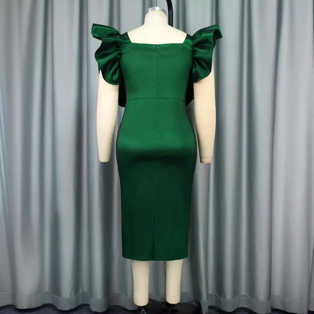 Damen Elegantes Midikleid mit voluminösen Puffärmeln EB