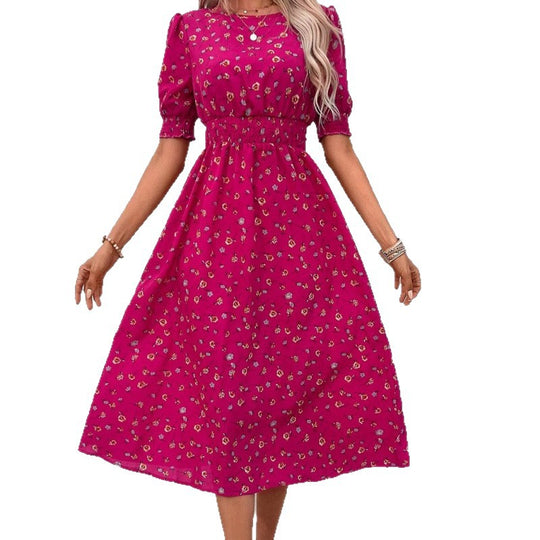 Damen Leichtes Blumendruck Maxi Kleid mit Smock-Taille EB