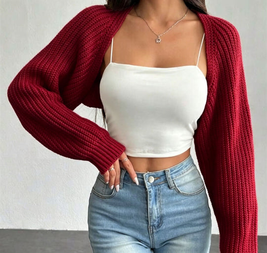 Damen Kurzbolero aus grobem Rippstrick mit Oversized-Ärmeln EB