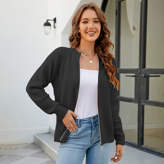 Damen Strickjacke mit modernem Waffelmuster und praktischen Reißverschlusstaschen EB