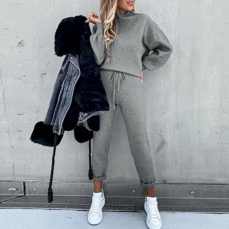 Damen Lässiges und elegantes Sweater-Set mit hohem Kragen EB