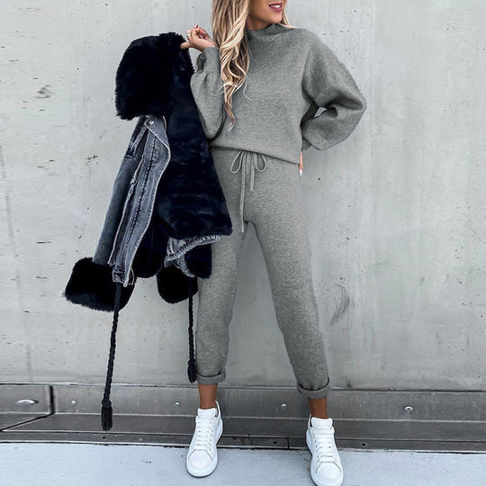 Damen Lässiges und elegantes Sweater-Set mit hohem Kragen EB