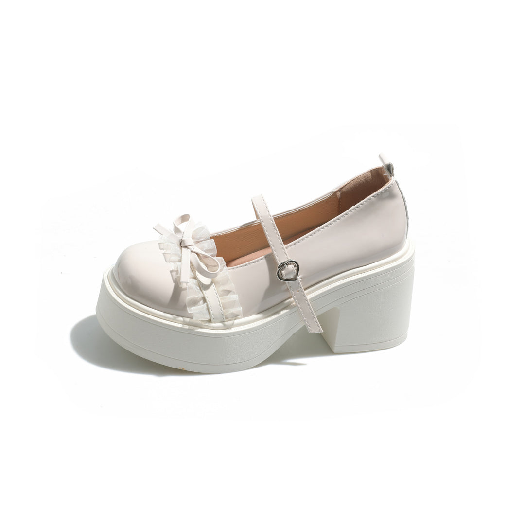 Damen Chunky Ballerinas mit dekorativem Schleifen-Detail und verstellbarem Riemen EB