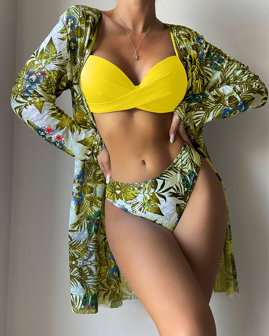 Damen Strandkimono mit floralem Muster und tiefem Schlitz EB