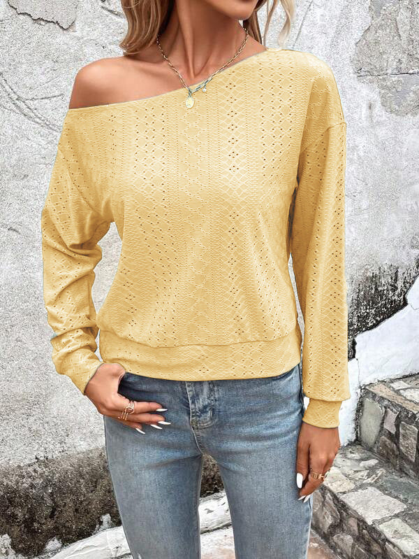 Damen lässiges Sweatshirt mit asymmetrischem Ausschnitt und Lochmuster EB