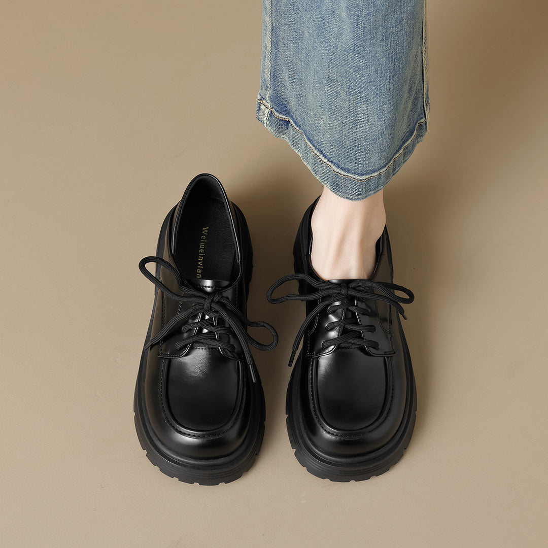 Damen elegante Schnürschuhe mit robustem Plateau EB