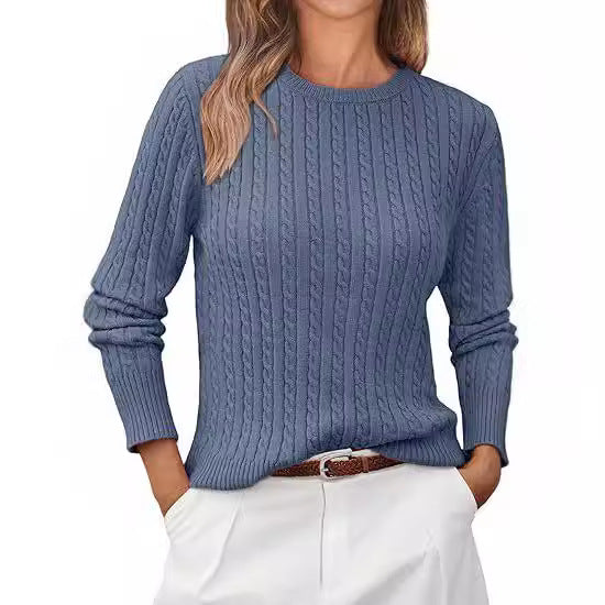 Damen Grobstrickpullover mit Zopfdesign und langen Ärmeln EB