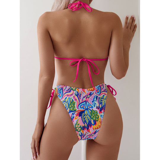 Damen Triangel-Bikini mit verspieltem Muster und verstellbaren Bindebändern EB