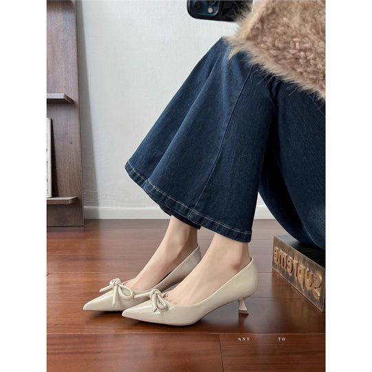 Damen spitze Ballerinas mit elegantem Schleifendetail EB