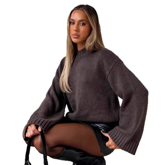 Damen Strickpullover mit weitem Schnitt und elegantem Rollkragen EB