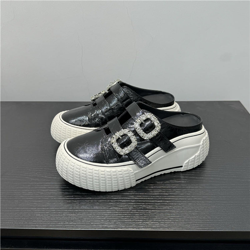 Damen modische Clutch-Sneaker mit dekorativen Strassschnallen EB
