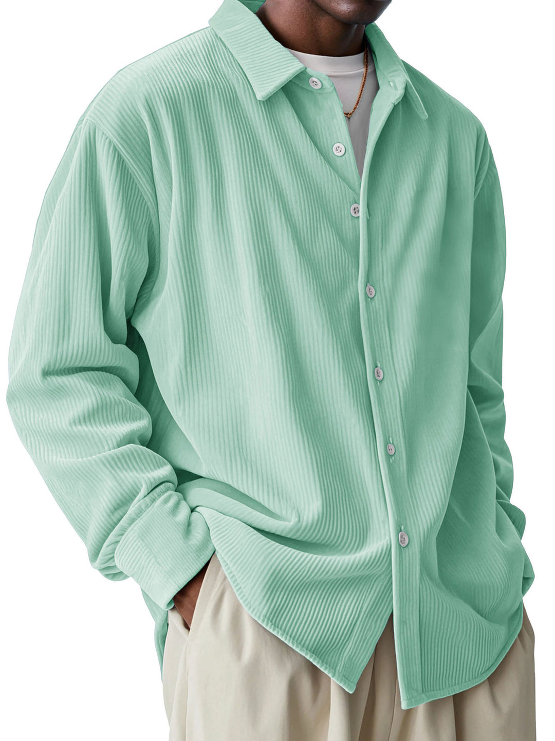 Herren nan oversized Kordhemd mit feiner Rippenstruktur und Relaxed-Fit EB