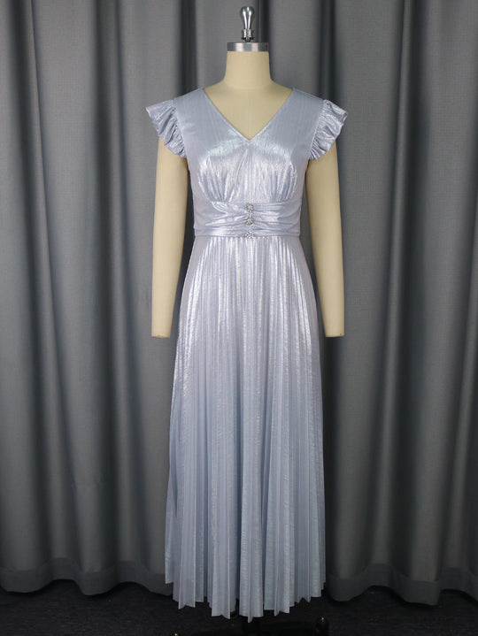 Damen elegantes Maxikleid mit schimmerndem Obermaterial und strukturiertem Taillenteil EB