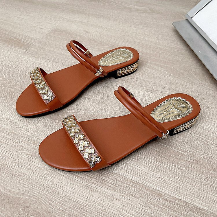 Damen glamouröse Sandalen mit funkelnden Schmuckakzenten EB