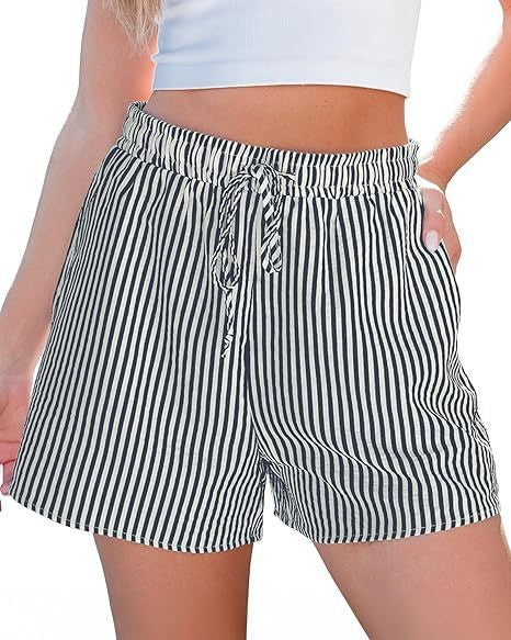 Damen lässige Shorts mit elastischem Taillenbund und gestreiftem Design EB