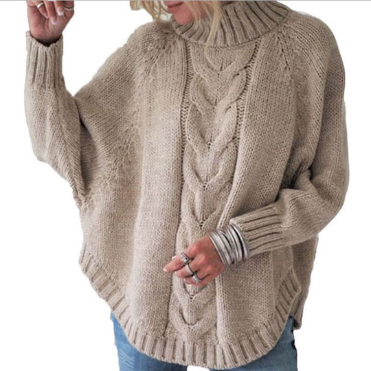 Damen Grobstrickpullover mit Stehkragen und Zopfmuster EB