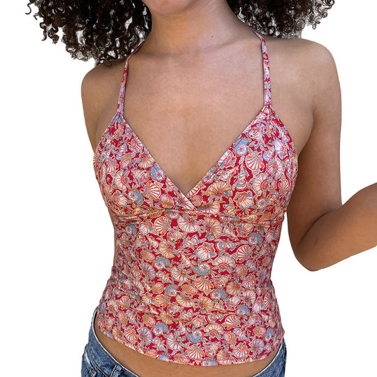 Damen Blumenmuster Oberteil mit verstellbaren Trägern EB