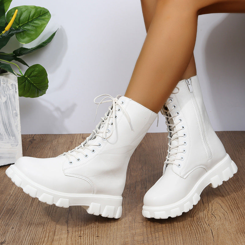 Damen Schnürboots mit robustem Plateau und seitlichem Reißverschluss EB