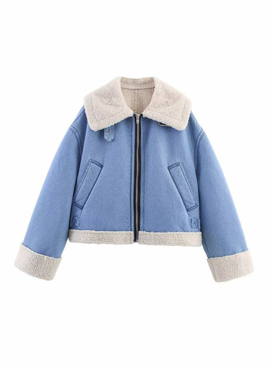 Damen lässige Übergangsjacke mit Kunstfellkragen EB