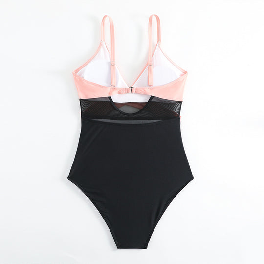 Damen Einteiler Badeanzug mit raffiniertem Wickeldesign und hohem Beinausschnitt EB