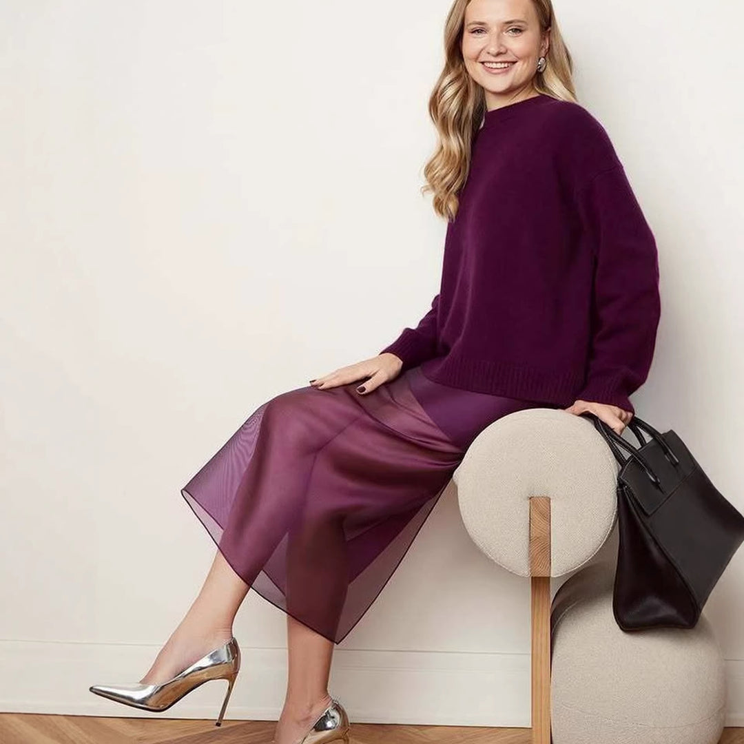Damen Langer Chiffon-Rock mit seitlichem Schlitz und eleganter Silhouette EB