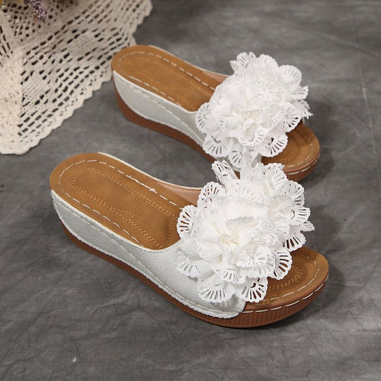 Damen Wedge-Pantoletten mit floralen Applikationen EB