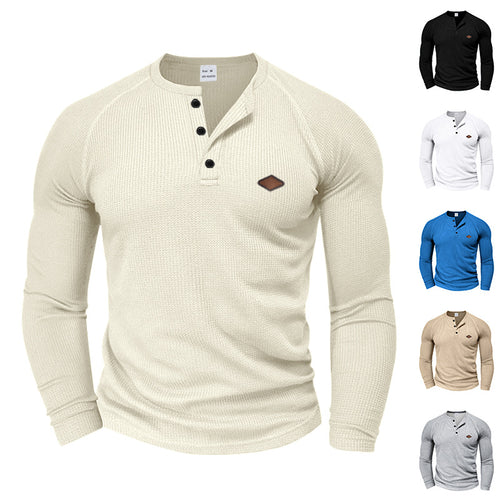 Herren langärmliges Henley-T-Shirt mit strukturiertem Gewebe und modischem Knopfdesign EB