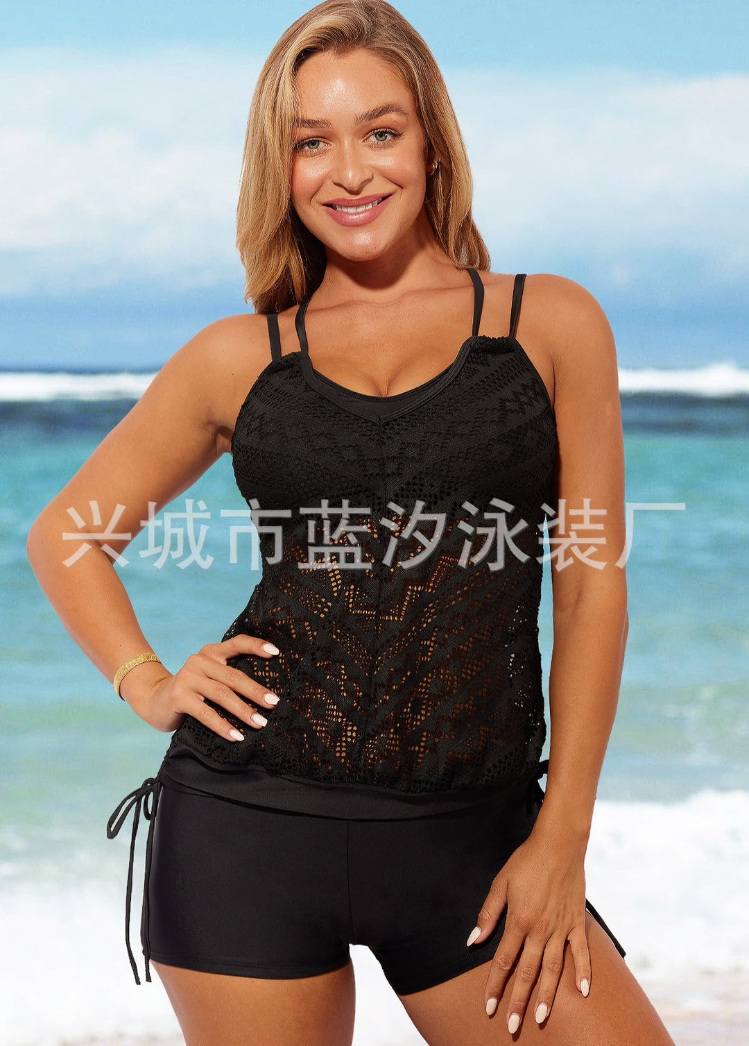 Damen Badekleid mit raffinierter Raffung und elegantem Spitzenmuster EB