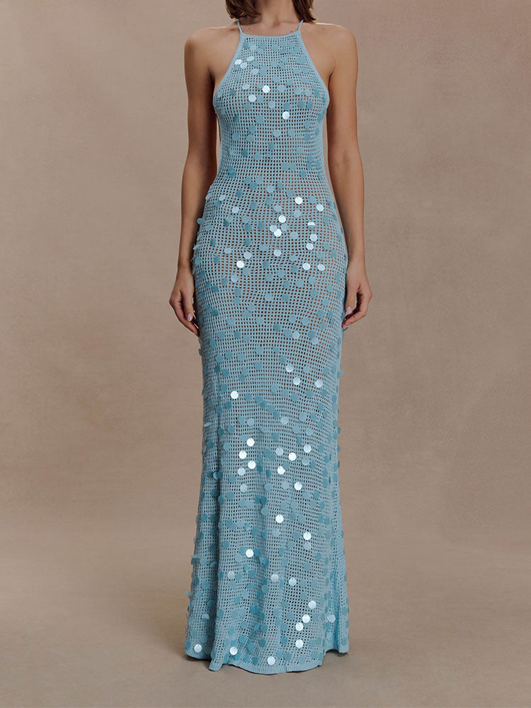 Damen Elegantes Maxikleid mit funkelnden Applikationen EB