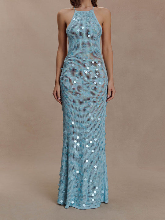 Damen Elegantes Maxikleid mit funkelnden Applikationen EB