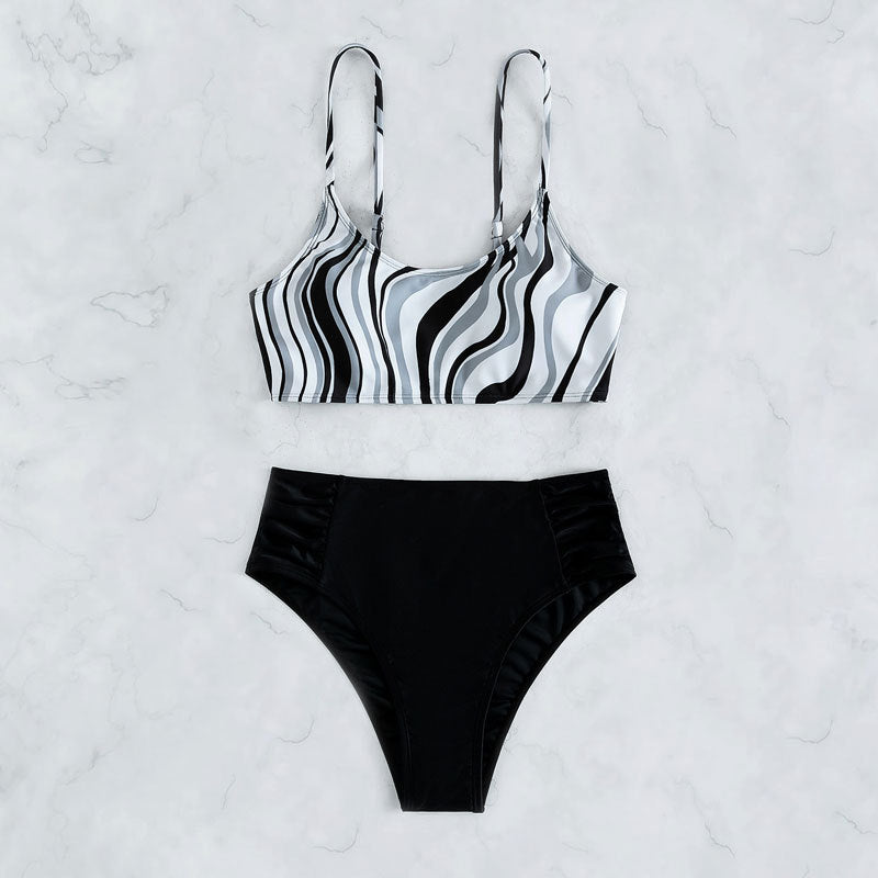 Damen Hochgeschnittener Bikini mit wellenförmigem Oberteil EB