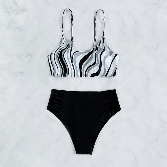 Damen Hochgeschnittener Bikini mit wellenförmigem Oberteil EB