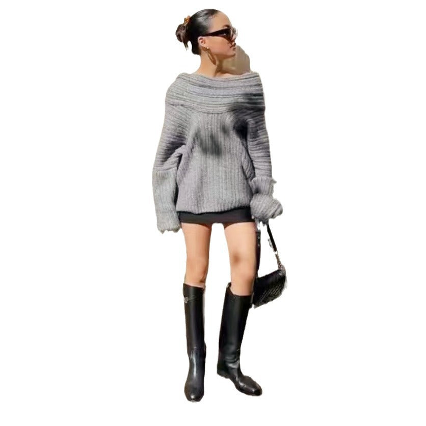 Damen Kuscheliger Strickpullover mit angesagtem Off-Shoulder-Ausschnitt EB