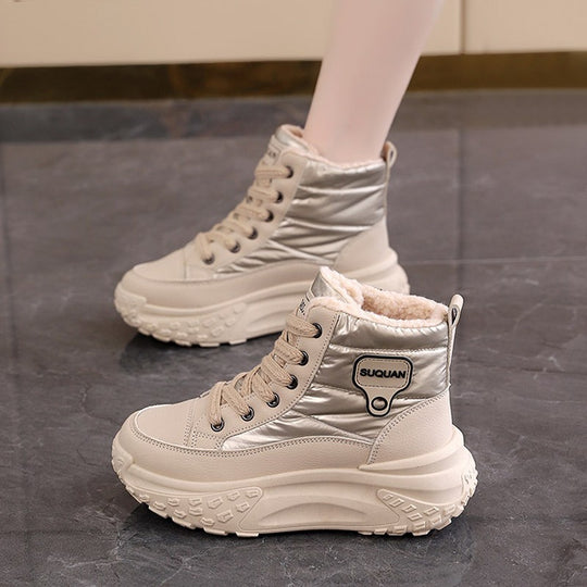 Damen modische High-Top Sneaker mit warmem Futter und rutschfester Sohle EB